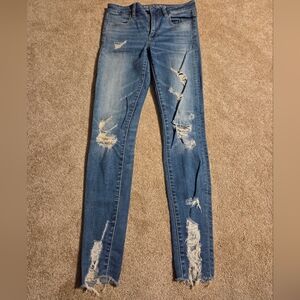 American Eagle Outfitters Blue Distressed Skinny Jeans